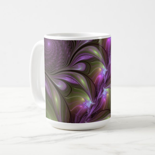 Abstrakt Violet Lila Khaki Fractal Art Kaffemugg (Framsida vänster)