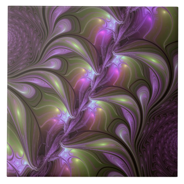 Abstrakt Violet Lila Khaki Fractal Art Kakelplatta (Framsidan)
