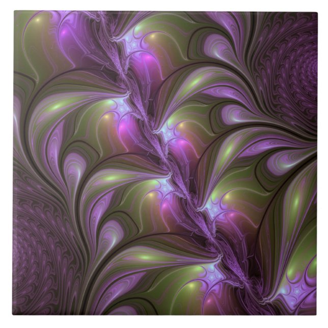 Abstrakt Violet Lila Khaki Fractal Art Kakelplatta (Framsidan)