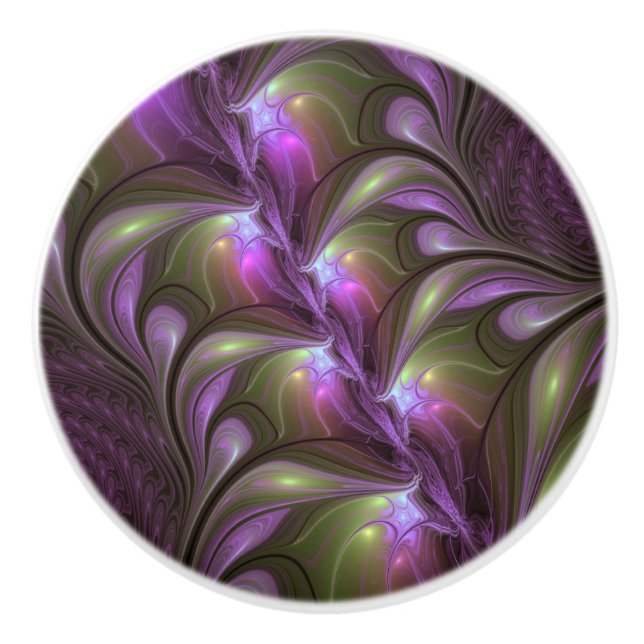 Abstrakt Violet Lila Khaki Fractal Art Knopp (Framsidan)