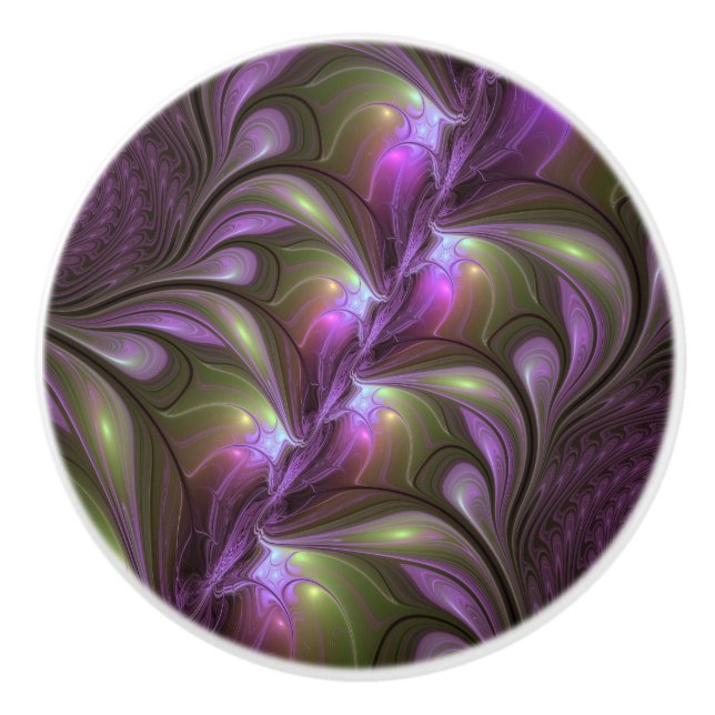 Abstrakt Violet Lila Khaki Fractal Art Knopp (Framsidan)
