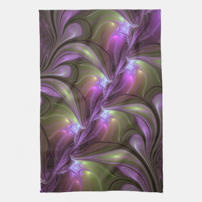 Abstrakt Violet Lila Khaki Fractal Art Kökshandduk (Vertikal)