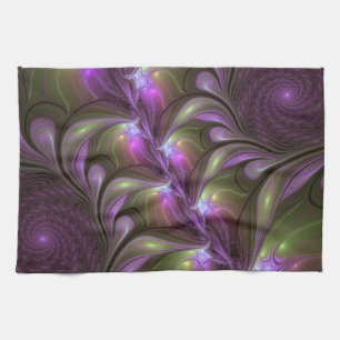 Abstrakt Violet Lila Khaki Fractal Art Kökshandduk