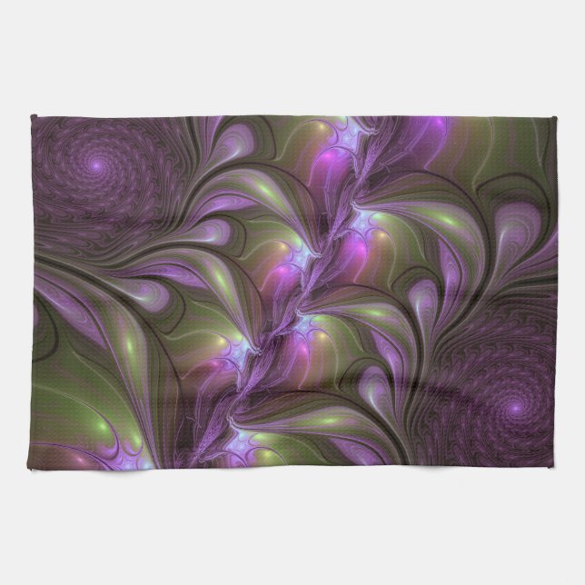 Abstrakt Violet Lila Khaki Fractal Art Kökshandduk (Horisontell)