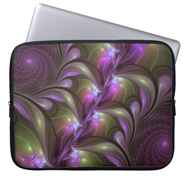 Abstrakt Violet Lila Khaki Fractal Art Laptop Fodral (Framsidan)