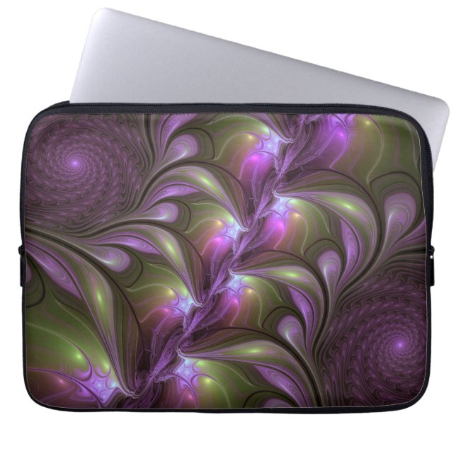 Abstrakt Violet Lila Khaki Fractal Art Laptop Fodral (Framsidan)