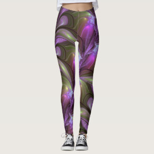 Abstrakt Violet Lila Khaki Fractal Art Leggings