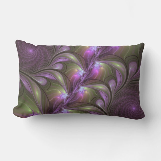 Abstrakt Violet Lila Khaki Fractal Art Lumbarkudde (Framsida)