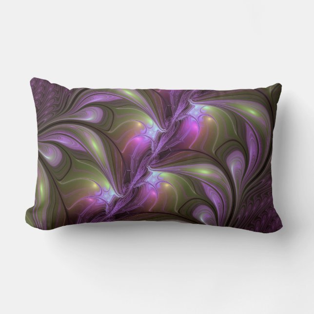 Abstrakt Violet Lila Khaki Fractal Art Lumbarkudde (Framsida)
