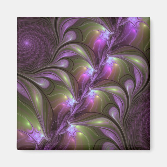 Abstrakt Violet Lila Khaki Fractal Art Magnet (Framsidan)