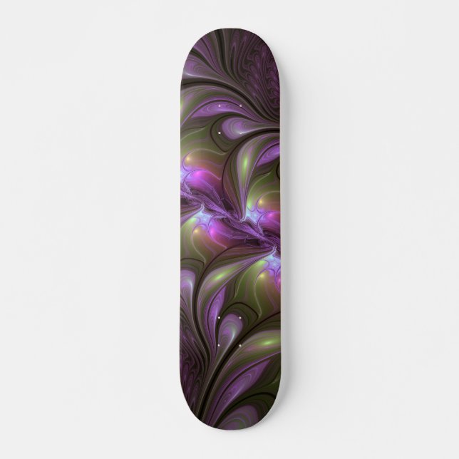 Abstrakt Violet Lila Khaki Fractal Art Mini Skateboard Bräda 18,5 Cm (Framsida)