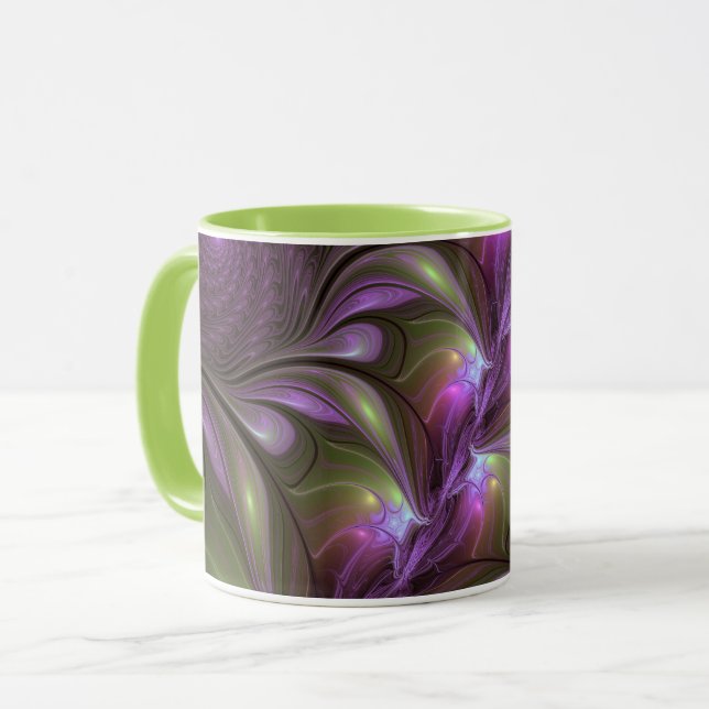 Abstrakt Violet Lila Khaki Fractal Art Mugg (Framsida vänster)