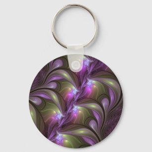 Abstrakt Violet Lila Khaki Fractal Art Nyckelring