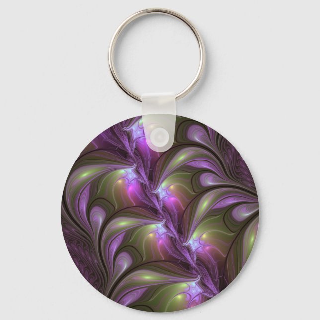 Abstrakt Violet Lila Khaki Fractal Art Nyckelring (Framsida)