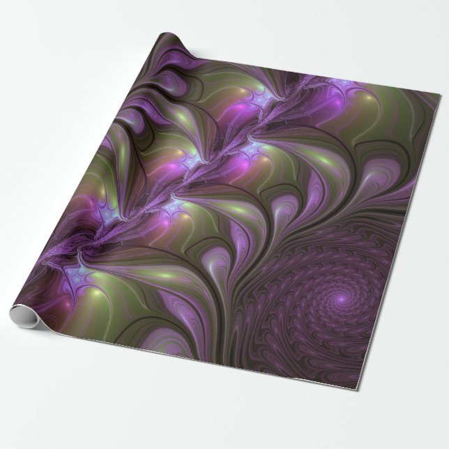 Abstrakt Violet Lila Khaki Fractal Art Presentpapper (Utrullad)