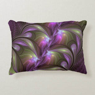 Abstrakt Violet Lila Khaki Fractal Art Prydnadskudde