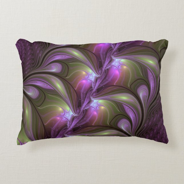 Abstrakt Violet Lila Khaki Fractal Art Prydnadskudde (Framsidan)