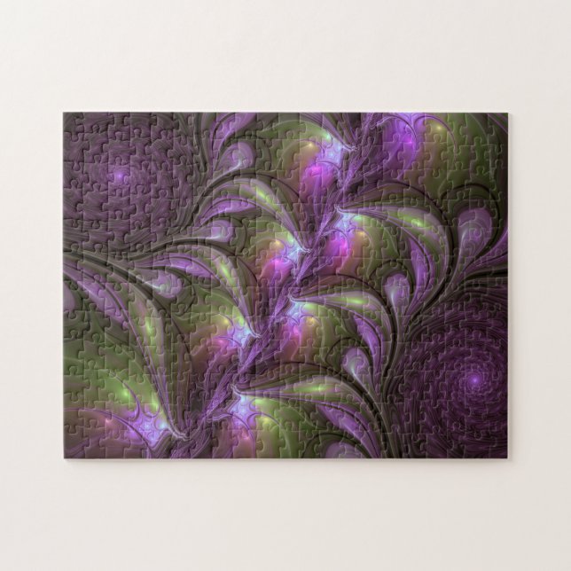 Abstrakt Violet Lila Khaki Fractal Art Pussel (Horisontell)