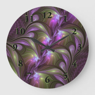 Abstrakt Violet Lila Khaki Fractal Art Stor Klocka