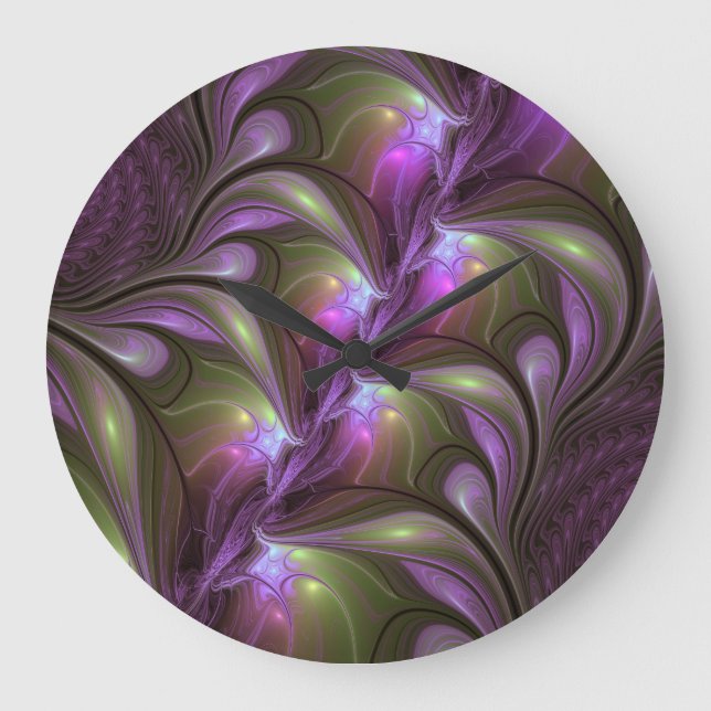 Abstrakt Violet Lila Khaki Fractal Art Stor Klocka (Framsida)