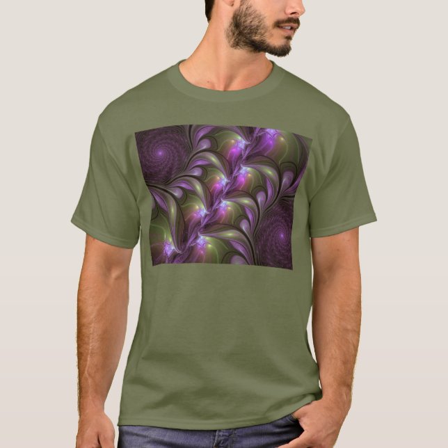 Abstrakt Violet Lila Khaki Fractal Art T Shirt (Framsida)