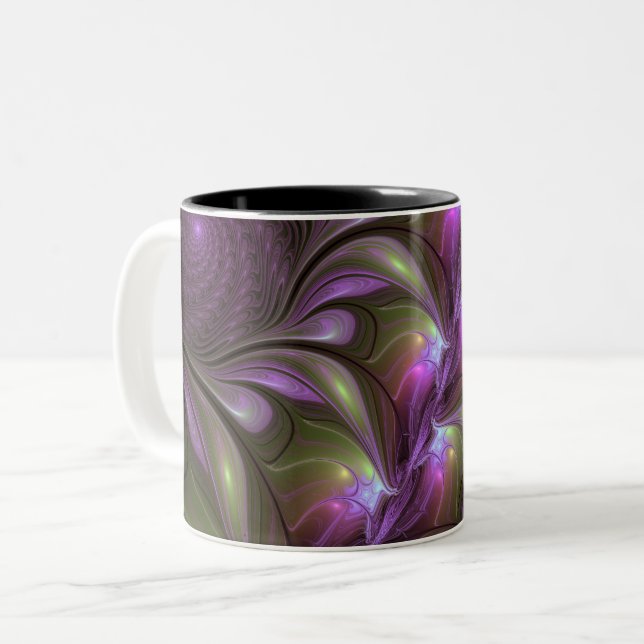 Abstrakt Violet Lila Khaki Fractal Art Två-Tonad Mugg (Framsida vänster)