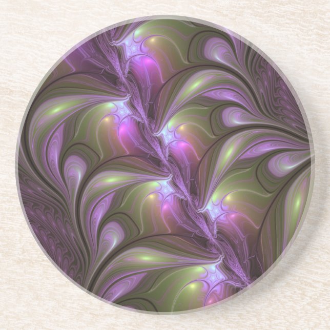 Abstrakt Violet Lila Khaki Fractal Art Underlägg (Framsidan)