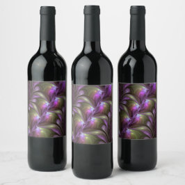 Abstrakt Violet Lila Khaki Fractal Art Vinflaska Etikett