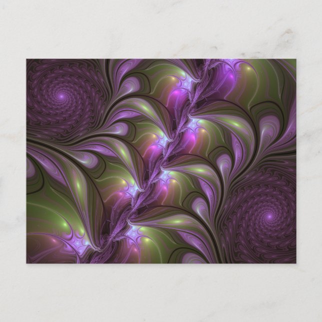 Abstrakt Violet Lila Khaki Fractal Art Vykort (Framsida)