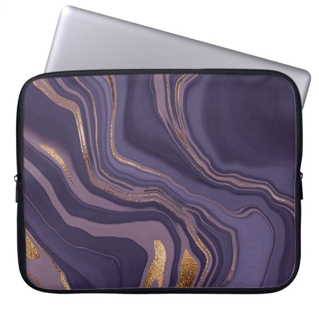 Abstrakt violet marmor med guld laptop fodral (Framsidan)