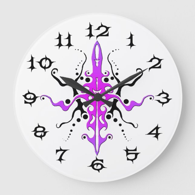 Abstrakt Violet Mask Tribal Tattoo Design Stor Klocka (Framsida)