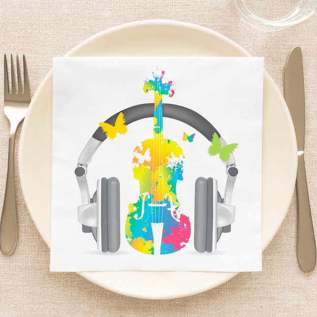 Abstrakt Violin med hörlurar och Music Art Pappersservett (Skapare uppladdad)