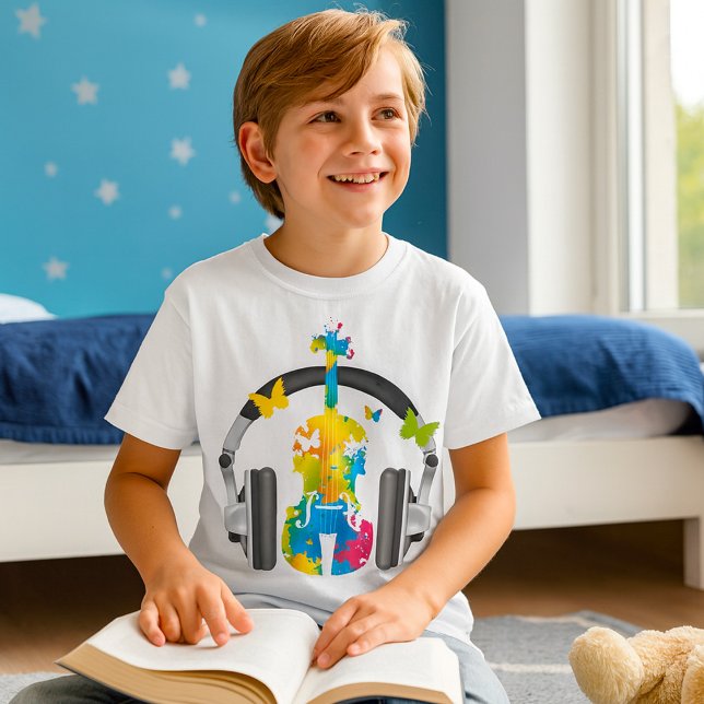 Abstrakt Violin med hörlurar och Music Art T Shirt (Skapare uppladdad)