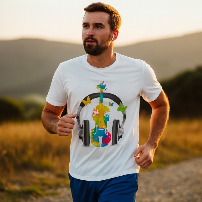 Abstrakt Violin med hörlurar och Music Art T Shirt (Skapare uppladdad)