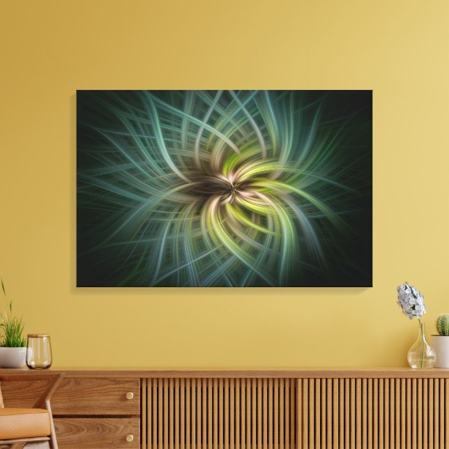ABSTRAKT VIRVELBLOMSTERKONST – TEALGRÖN DIGITAL  CANVASTRYCK (Insitu (Vardagsrum))