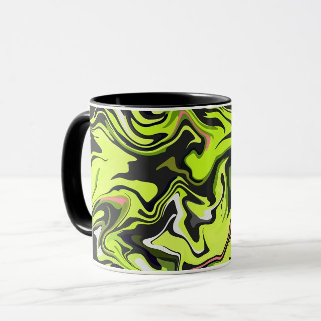 Abstrakt virveldesign med grönt och svart mugg (Framsida vänster)