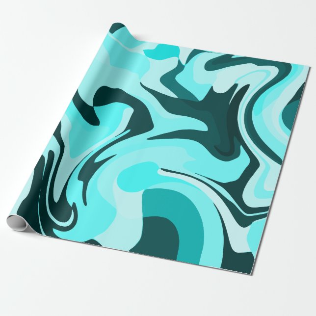 Abstrakt Virvlande Aqua Och Teal Design Presentpapper (Utrullad)