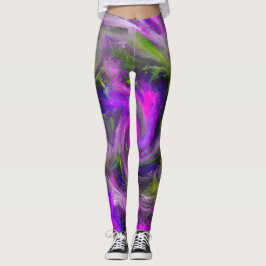Abstrakt Virvlande Lila Färg Målar Konstverk Leggings