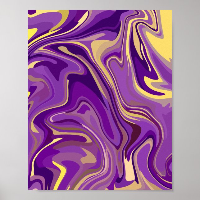 Abstrakt Virvlande Marmordesign i Lila & Gul Poster (Framsidan)