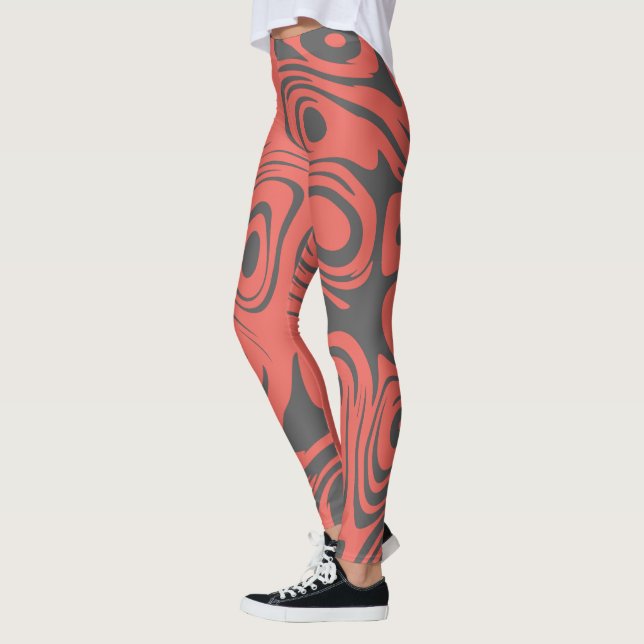 Abstrakt Virvlande Mönster Rosa och Grå Leggings (Vänster)