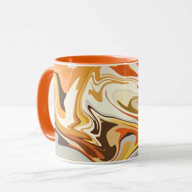 Abstrakt Virvlande Orange Och Beige Design Mugg (Framsida vänster)
