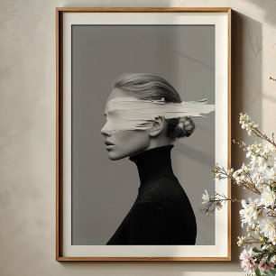 Abstrakt Vision: Monokrom färglinje Porträtt Poster