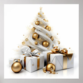 Abstrakt vit julgran med accenter från guld poster