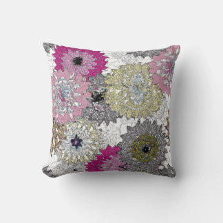 Abstrakt Vit och Rosa Blommönster Kudde