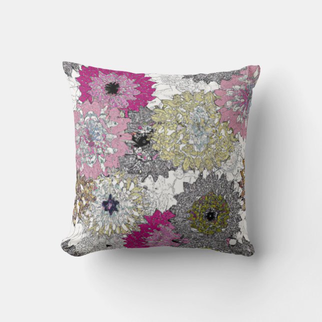 Abstrakt Vit och Rosa Blommönster Kudde (Framsida)
