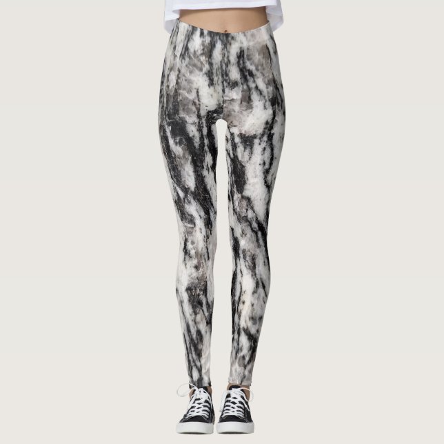 Abstrakt vit och svart fläckig mönsterleggings leggings (Framsida)