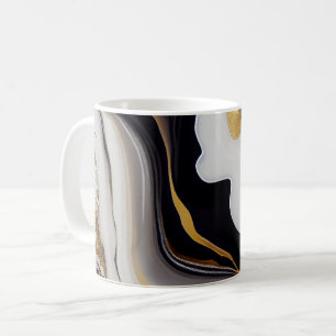 Abstrakt, vit och svart och gyllene abstrakt kaffemugg