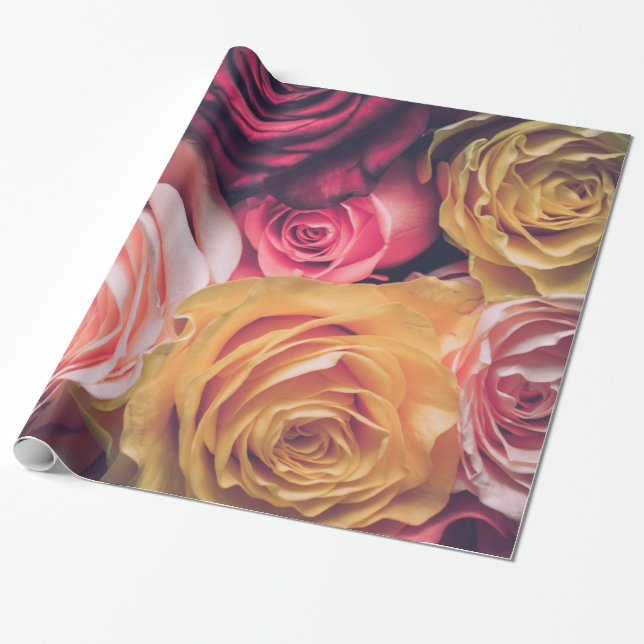 Abstrakt Vit ros Garden Elegant Blommigt Wrappin Presentpapper (Utrullad)