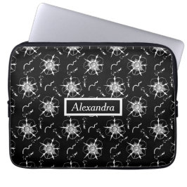 Abstrakt Vita konturblommor på svart Laptop Fodral