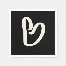 Abstrakt, vitt hjärta på svart pappersservett